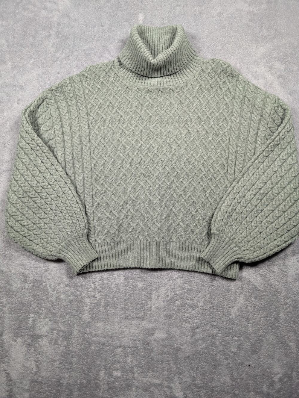 Truth By Republic Sweater Women Large Green Chunky Knit Balloon Sleeve Pullover
